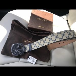 Blue beige Gucci belt